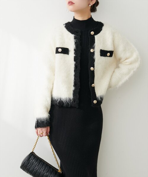 natural couture（ナチュラルクチュール）の「ほわほわ金釦ポケ付きカーディガン（カーディガン/ボレロ・レディース・モカ/ブルー/アイボリー/ブラック・FREE）」の7枚目の写真