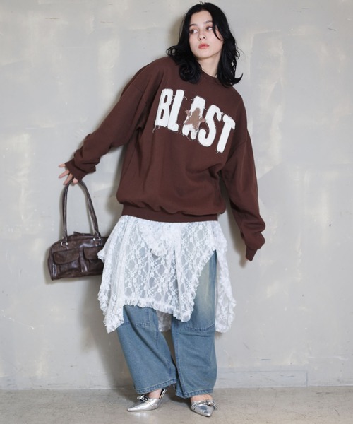 SPINNS（スピンズ）の「グランジ/リメイク風パッチワークロゴスウェット BLAST STAR（スウェット・メンズ・アッシュグレー/ブラック/ネイビー/ブラウン・ONESIZE）」の13枚目の写真
