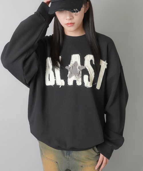 SPINNS（スピンズ）の「グランジ/リメイク風パッチワークロゴスウェット BLAST STAR（スウェット・メンズ・アッシュグレー/ブラック/ネイビー/ブラウン・ONESIZE）」の19枚目の写真