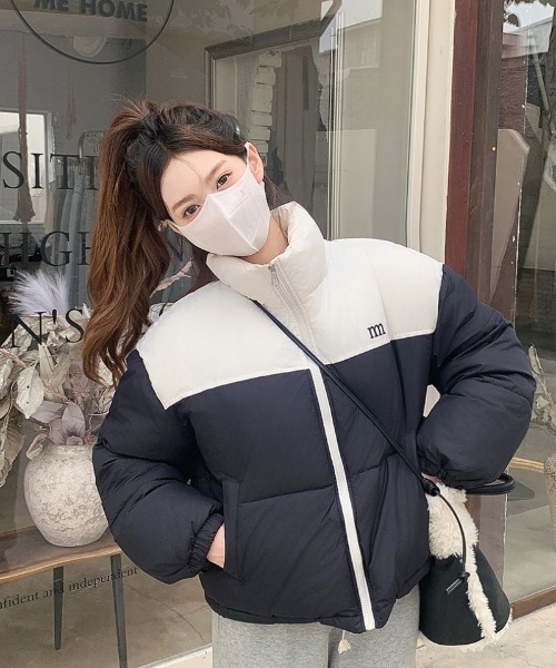 ダウンジャケット ネイビーとホワイト セール】配色切り替えエコダウンジャケット（ダウンジャケット/コート