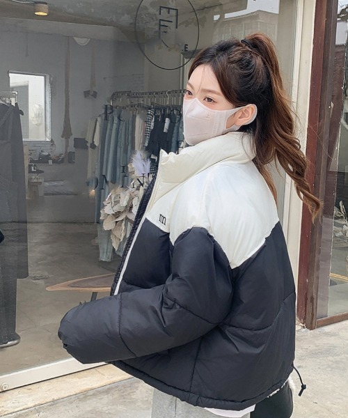 ダウンジャケット ネイビーとホワイト セール】配色切り替えエコダウンジャケット（ダウンジャケット/コート