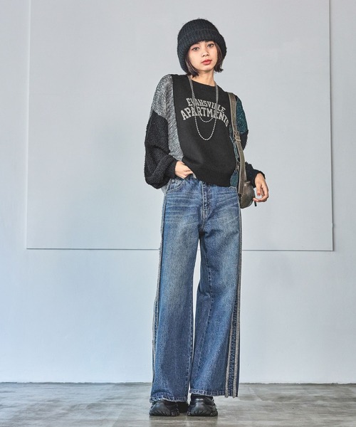 PAGEBOY（ページボーイ）の「ニットMIXロゴジャガードプルオーバー（ニット/セーター・レディース・ブルー系その他/オフホワイト/ブラック・FREE）」の4枚目の写真