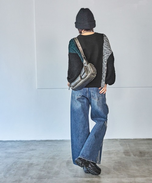 PAGEBOY（ページボーイ）の「ニットMIXロゴジャガードプルオーバー（ニット/セーター・レディース・ブルー系その他/オフホワイト/ブラック・FREE）」の7枚目の写真