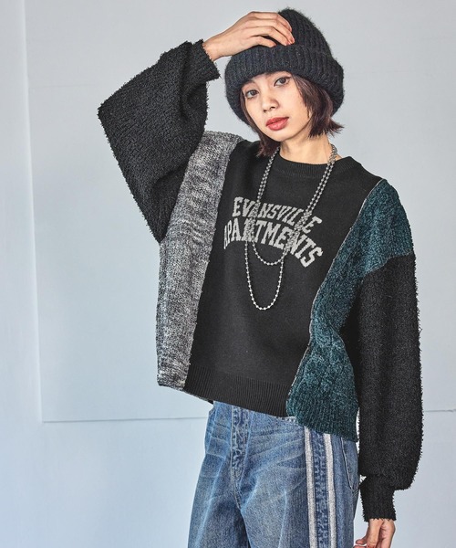 ニットMIXロゴジャガードプルオーバー（ニット/セーター）｜PAGEBOY