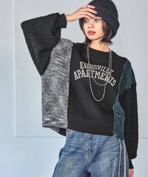 PAGEBOY（ページボーイ）の「ニットMIXロゴジャガードプルオーバー（ニット/セーター・レディース・ブルー系その他/オフホワイト/ブラック・FREE）」の10枚目の写真