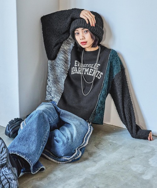 PAGEBOY（ページボーイ）の「ニットMIXロゴジャガードプルオーバー（ニット/セーター・レディース・ブルー系その他/オフホワイト/ブラック・FREE）」の12枚目の写真