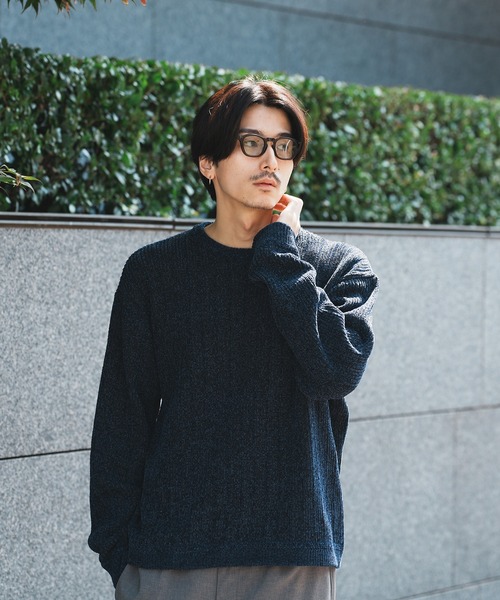 UNION STATION(ユニオンステーション)の「*WEB限定 ランダムストライプ ルーズフィット モールニットセーター(ニット/セーター・メンズ・チャコールグレー/ホワイト/ネイビー/ブラック・L/M)」の4枚目の写真