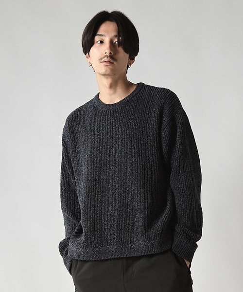 UNION STATION(ユニオンステーション)の「*WEB限定 ランダムストライプ ルーズフィット モールニットセーター(ニット/セーター・メンズ・チャコールグレー/ホワイト/ネイビー/ブラック・L/M)」の1枚目の写真