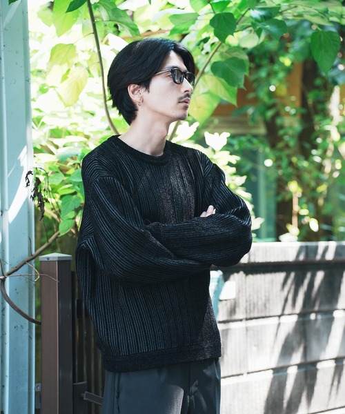 UNION STATION(ユニオンステーション)の「*WEB限定 ランダムストライプ ルーズフィット モールニットセーター(ニット/セーター・メンズ・チャコールグレー/ホワイト/ネイビー/ブラック・L/M)」の11枚目の写真