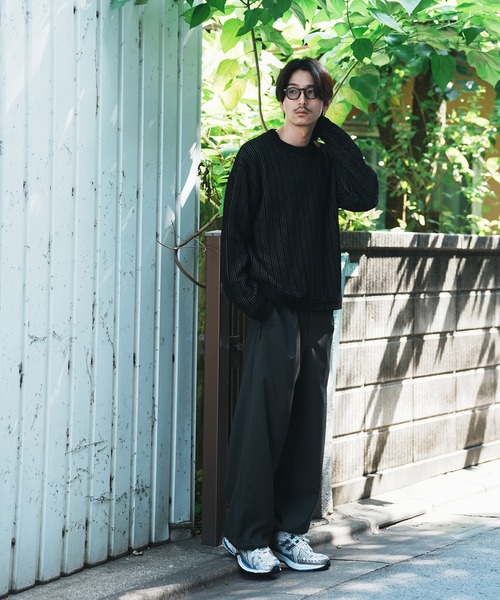 UNION STATION(ユニオンステーション)の「*WEB限定 ランダムストライプ ルーズフィット モールニットセーター(ニット/セーター・メンズ・チャコールグレー/ホワイト/ネイビー/ブラック・L/M)」の12枚目の写真