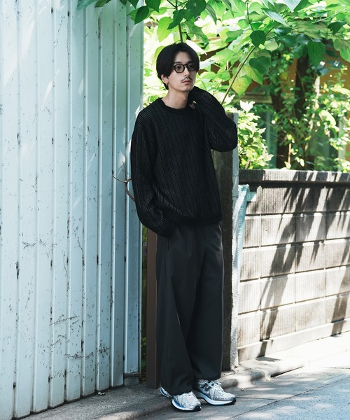 UNION STATION(ユニオンステーション)の「*WEB限定 ランダムストライプ ルーズフィット モールニットセーター(ニット/セーター・メンズ・チャコールグレー/ホワイト/ネイビー/ブラック・L/M)」の13枚目の写真