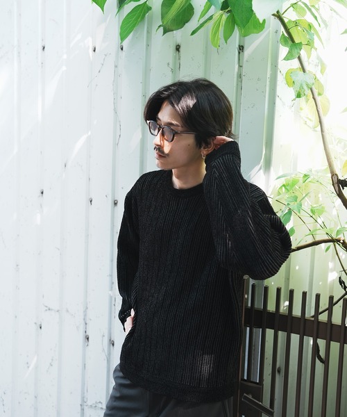 UNION STATION(ユニオンステーション)の「*WEB限定 ランダムストライプ ルーズフィット モールニットセーター(ニット/セーター・メンズ・チャコールグレー/ホワイト/ネイビー/ブラック・L/M)」の15枚目の写真