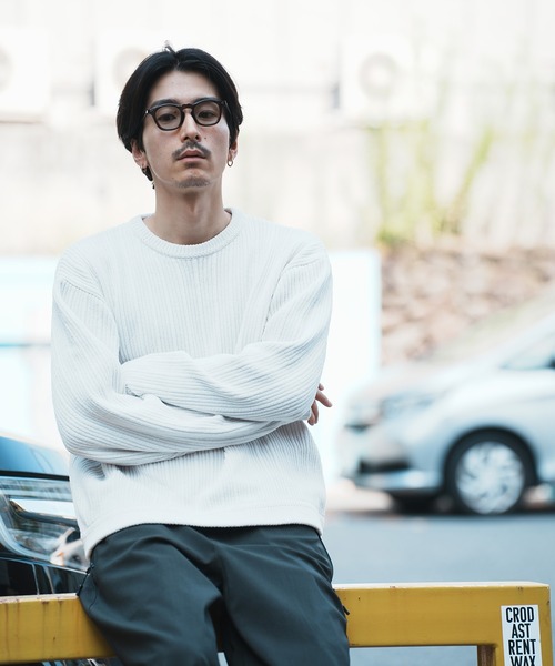 UNION STATION(ユニオンステーション)の「*WEB限定 ランダムストライプ ルーズフィット モールニットセーター(ニット/セーター・メンズ・チャコールグレー/ホワイト/ネイビー/ブラック・L/M)」の18枚目の写真