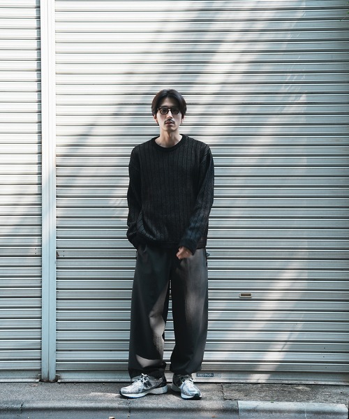 UNION STATION(ユニオンステーション)の「*WEB限定 ランダムストライプ ルーズフィット モールニットセーター(ニット/セーター・メンズ・チャコールグレー/ホワイト/ネイビー/ブラック・L/M)」の8枚目の写真