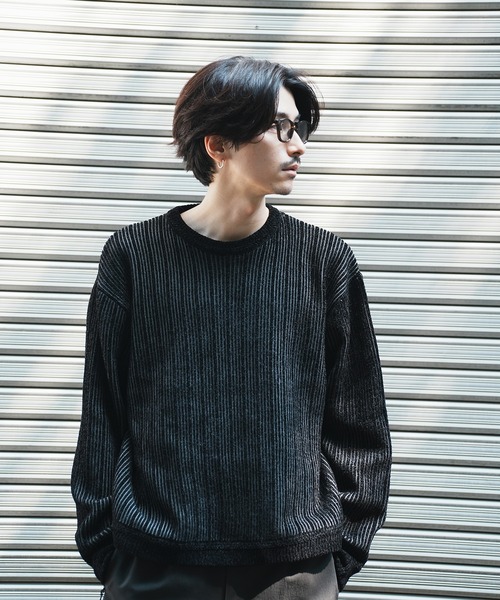 UNION STATION(ユニオンステーション)の「*WEB限定 ランダムストライプ ルーズフィット モールニットセーター(ニット/セーター・メンズ・チャコールグレー/ホワイト/ネイビー/ブラック・L/M)」の5枚目の写真