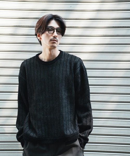 UNION STATION(ユニオンステーション)の「*WEB限定 ランダムストライプ ルーズフィット モールニットセーター(ニット/セーター・メンズ・チャコールグレー/ホワイト/ネイビー/ブラック・L/M)」の6枚目の写真