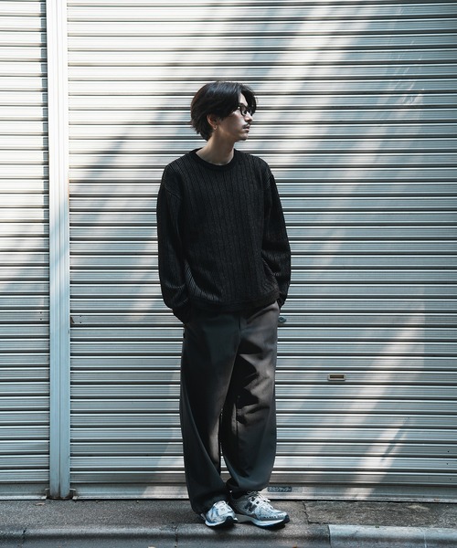 UNION STATION(ユニオンステーション)の「*WEB限定 ランダムストライプ ルーズフィット モールニットセーター(ニット/セーター・メンズ・チャコールグレー/ホワイト/ネイビー/ブラック・L/M)」の9枚目の写真