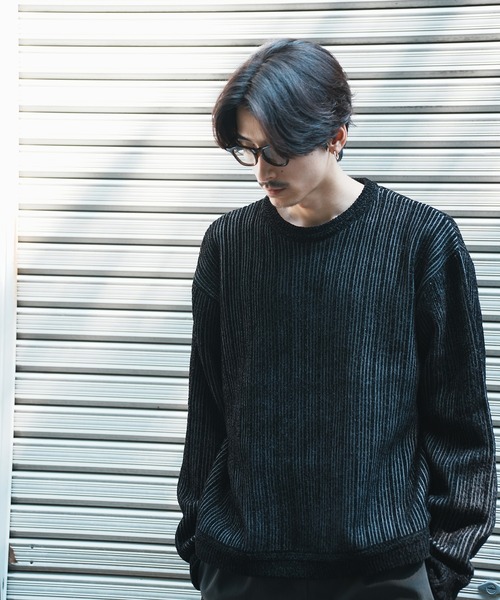 UNION STATION(ユニオンステーション)の「*WEB限定 ランダムストライプ ルーズフィット モールニットセーター(ニット/セーター・メンズ・チャコールグレー/ホワイト/ネイビー/ブラック・L/M)」の7枚目の写真