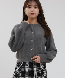 ラメフェザーパールリング釦カーディガン