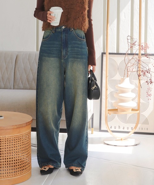 KOBE LETTUCE（コウベレタス）の「選べるサイズ カーブすぎないカーブデニム（デニムパンツ・レディース・ブラック/その他/ブルー・M/TM/PM/L）」の3枚目の写真