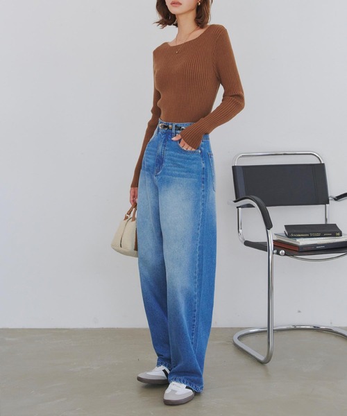 KOBE LETTUCE（コウベレタス）の「選べるサイズ カーブすぎないカーブデニム（デニムパンツ・レディース・ブラック/その他/ブルー・M/TM/PM/L）」の6枚目の写真