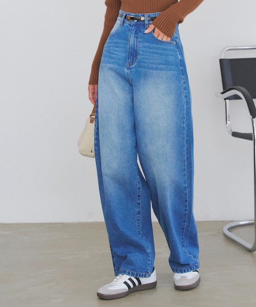 KOBE LETTUCE（コウベレタス）の「選べるサイズ カーブすぎないカーブデニム（デニムパンツ・レディース・ブラック/その他/ブルー・M/TM/PM/L）」の8枚目の写真