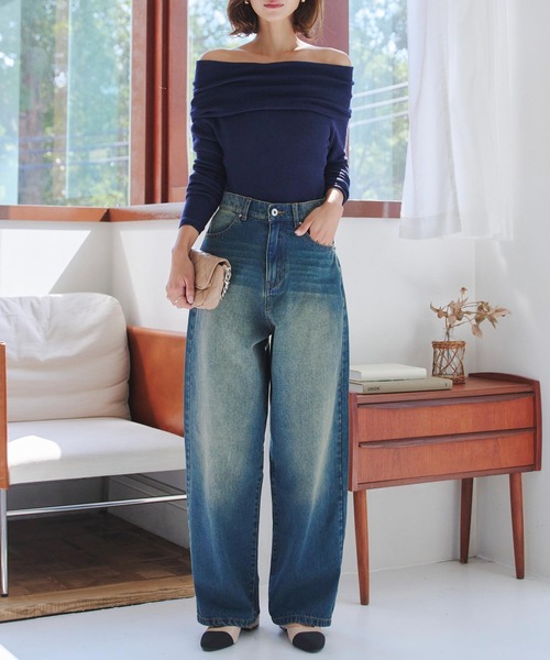 KOBE LETTUCE（コウベレタス）の「選べるサイズ カーブすぎないカーブデニム（デニムパンツ・レディース・ブラック/その他/ブルー・M/TM/PM/L）」の9枚目の写真