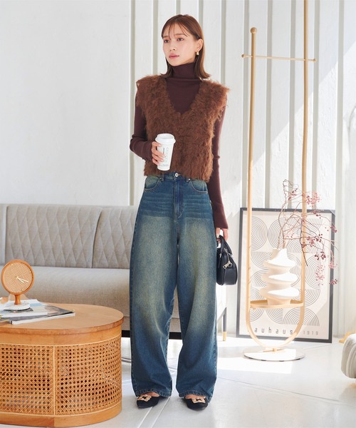 KOBE LETTUCE（コウベレタス）の「選べるサイズ カーブすぎないカーブデニム（デニムパンツ・レディース・ブラック/その他/ブルー・M/TM/PM/L）」の12枚目の写真