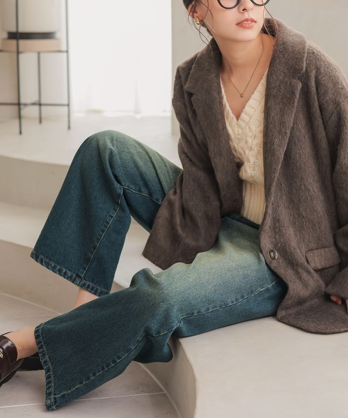 KOBE LETTUCE（コウベレタス）の「選べるサイズ カーブすぎないカーブデニム（デニムパンツ・レディース・ブラック/その他/ブルー・M/TM/PM/L）」の13枚目の写真