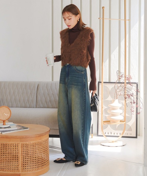 KOBE LETTUCE（コウベレタス）の「選べるサイズ カーブすぎないカーブデニム（デニムパンツ・レディース・ブラック/その他/ブルー・M/TM/PM/L）」の20枚目の写真