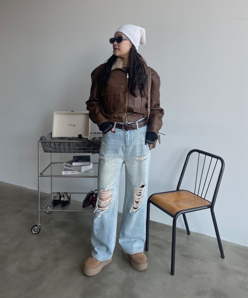 SHAGGIE（シャギー）の「【取り外し可能】フェイクファーカラーコート（ブルゾン・レディース・ブラック/キャメル・FREE）」の5枚目の写真