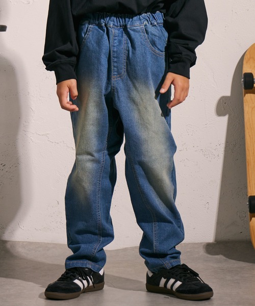 PAIRMANON STREET(ペアマノンストリート)の「【PAIRMANON STREET】ワイド テーパード ストレッチ デニム パンツ(デニムパンツ・キッズ・ブラック/インディゴブルー/ブルー・90/100/110/120/130/140/150/160)」の3枚目の写真
