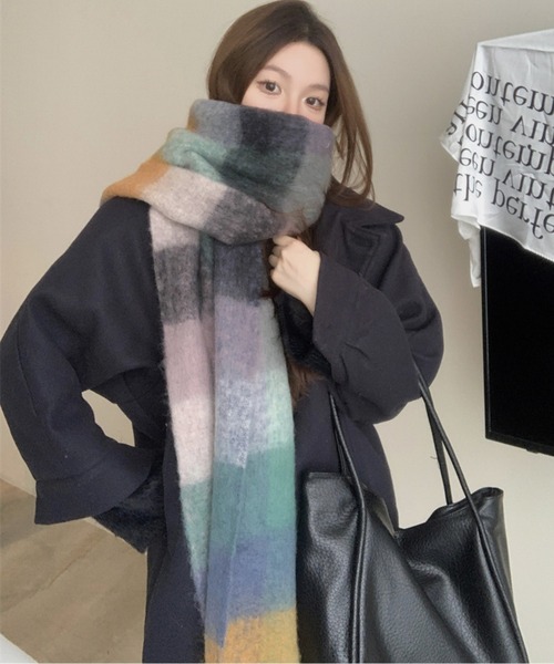 ブロックチェック裾フリンジマフラー(マフラー)|AMAJI(アマジ) ブロックチェック裾フリンジマフラー(マフラー)|AMAJI(アマジ)