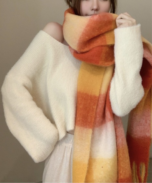 ブロックチェック裾フリンジマフラー(マフラー)|AMAJI(アマジ) ブロックチェック裾フリンジマフラー(マフラー)|AMAJI(アマジ)