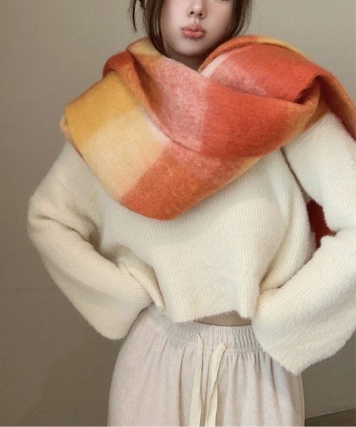 ブロックチェック裾フリンジマフラー(マフラー)|AMAJI(アマジ) ブロックチェック裾フリンジマフラー(マフラー)|AMAJI(アマジ)