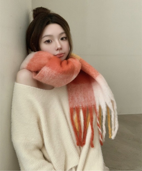 ブロックチェック裾フリンジマフラー(マフラー)|AMAJI(アマジ) ブロックチェック裾フリンジマフラー(マフラー)|AMAJI(アマジ)