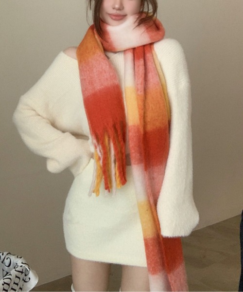 ブロックチェック裾フリンジマフラー(マフラー)|AMAJI(アマジ) ブロックチェック裾フリンジマフラー(マフラー)|AMAJI(アマジ)