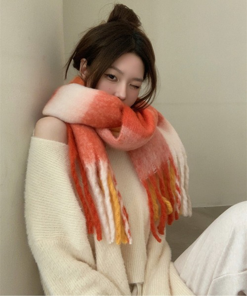 ブロックチェック裾フリンジマフラー(マフラー)|AMAJI(アマジ) ブロックチェック裾フリンジマフラー(マフラー)|AMAJI(アマジ)