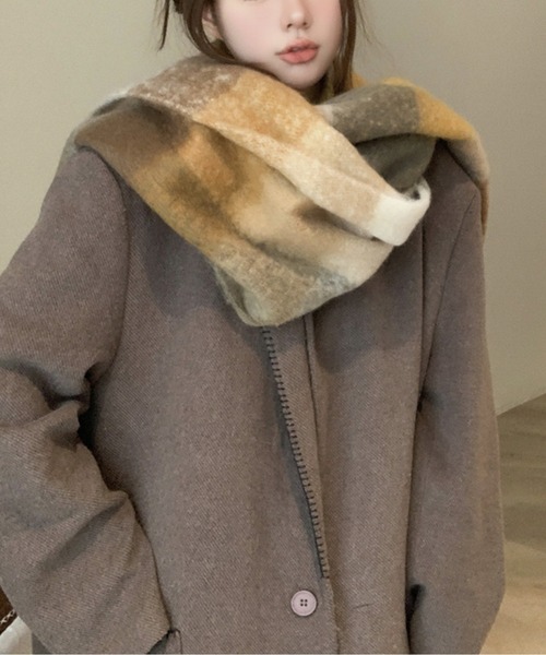 ブロックチェック裾フリンジマフラー(マフラー)|AMAJI(アマジ) ブロックチェック裾フリンジマフラー(マフラー)|AMAJI(アマジ)