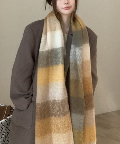 ブロックチェック裾フリンジマフラー(マフラー)|AMAJI(アマジ) ブロックチェック裾フリンジマフラー(マフラー)|AMAJI(アマジ)