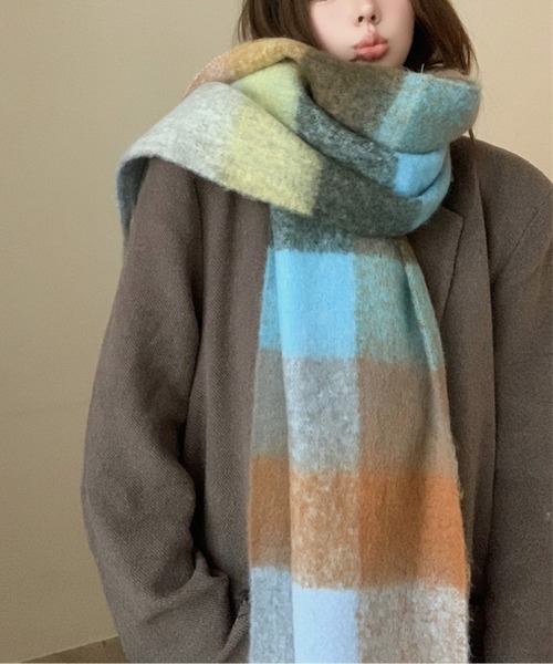 ブロックチェック裾フリンジマフラー(マフラー)|AMAJI(アマジ) ブロックチェック裾フリンジマフラー(マフラー)|AMAJI(アマジ)