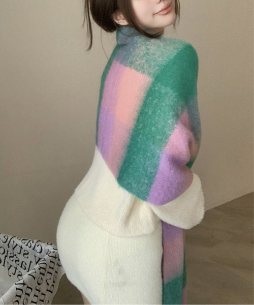 ブロックチェック裾フリンジマフラー(マフラー)|AMAJI(アマジ) ブロックチェック裾フリンジマフラー(マフラー)|AMAJI(アマジ)