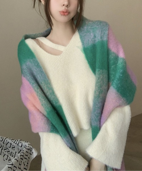 ブロックチェック裾フリンジマフラー(マフラー)|AMAJI(アマジ) ブロックチェック裾フリンジマフラー(マフラー)|AMAJI(アマジ)