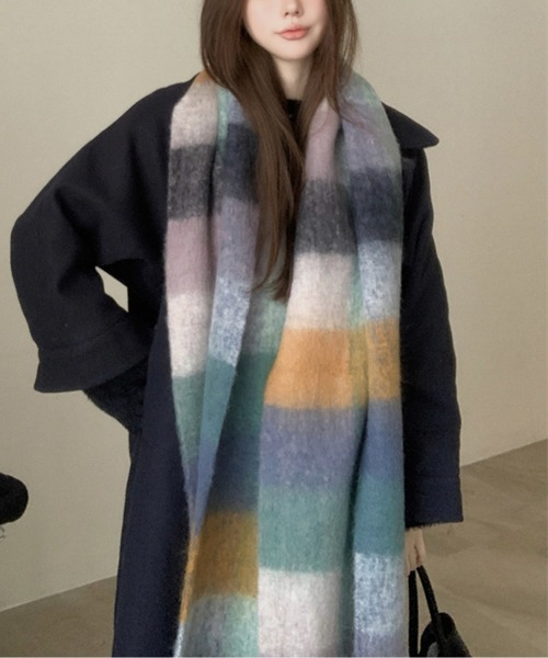 ブロックチェック裾フリンジマフラー(マフラー)|AMAJI(アマジ) ブロックチェック裾フリンジマフラー(マフラー)|AMAJI(アマジ)