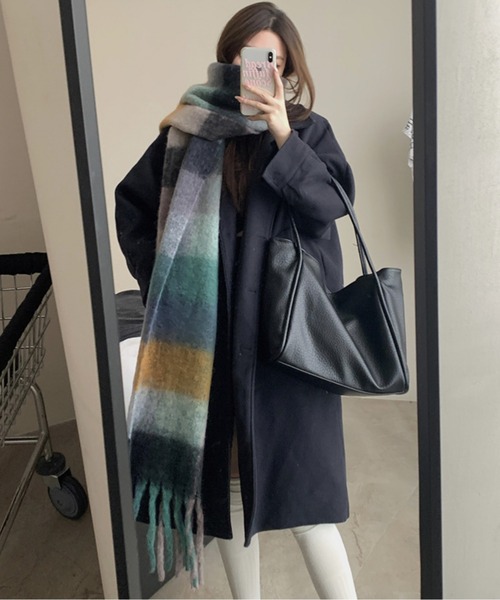 ブロックチェック裾フリンジマフラー(マフラー)|AMAJI(アマジ) ブロックチェック裾フリンジマフラー(マフラー)|AMAJI(アマジ)