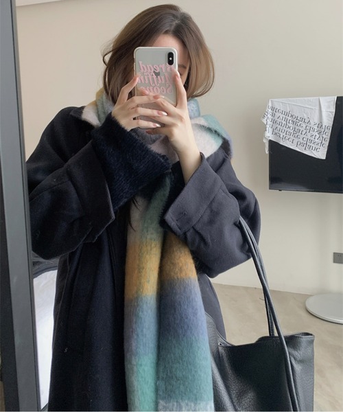 ブロックチェック裾フリンジマフラー(マフラー)|AMAJI(アマジ) ブロックチェック裾フリンジマフラー(マフラー)|AMAJI(アマジ)