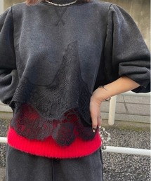 CHEMICAL OVERDYE LACE SWEAT TOP