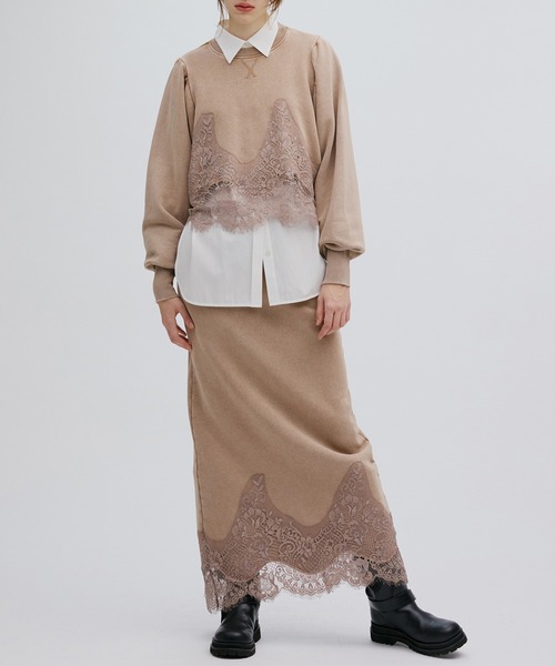 Ameri（アメリ）の「CHEMICAL OVERDYE LACE SWEAT TOP（スウェット・レディース・ブラック/ブルー/ベージュ・FREE）」の14枚目の写真