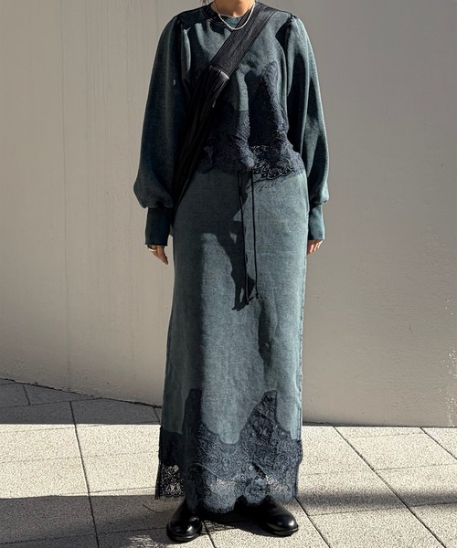 Ameri（アメリ）の「CHEMICAL OVERDYE LACE SWEAT TOP（スウェット・レディース・ブラック/ブルー/ベージュ・FREE）」の10枚目の写真