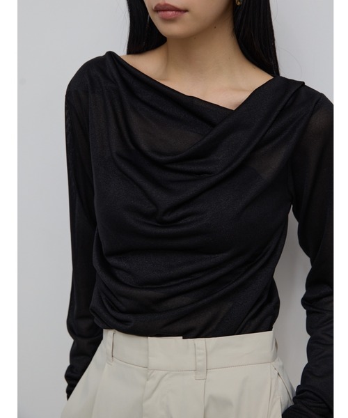 AIC.（エーアイシー）の「メニーウェイシアーラメドレープトップス（Tシャツ/カットソー・レディース・ブラック/シルバー・FREE）」の5枚目の写真